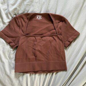 brown ribbed crop top